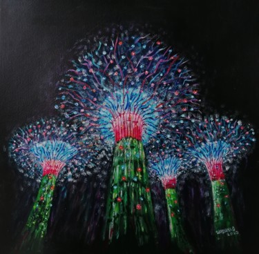 Painting titled "Singapore Christmas…" by Wabyanko, Original Artwork, Acrylic