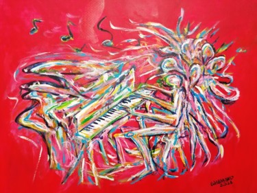 Malerei mit dem Titel "Playing Piano" von Wabyanko, Original-Kunstwerk, Acryl