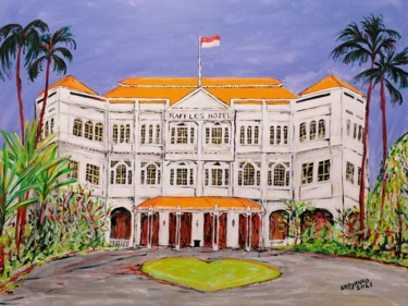绘画 标题为“Raffles Hotel Singa…” 由Wabyanko, 原创艺术品, 丙烯