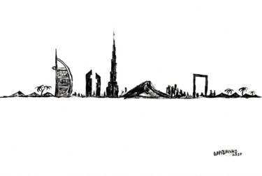 Painting titled "Dubai Skyline Black…" by Wabyanko, Original Artwork, Acrylic