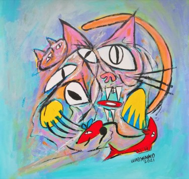 Painting titled "Hunting cat" by Wabyanko, Original Artwork, Acrylic