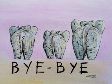Malerei mit dem Titel "Bye Bye Elephant" von Wabyanko, Original-Kunstwerk, Acryl