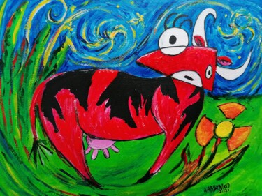 Painting titled "Vache rouge" by Wabyanko, Original Artwork, Acrylic