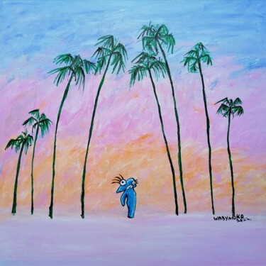 Painting titled "Los Angeles Palm Tr…" by Wabyanko, Original Artwork, Acrylic Mounted on Wood Stretcher frame