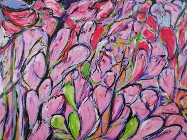 Картина под названием "Petales abstraction" - Wabyanko, Подлинное произведение искусства, Акрил Установлен на Деревянная рам…
