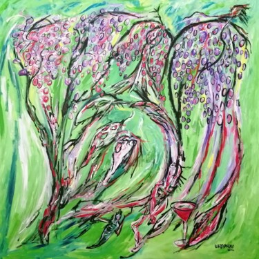 제목이 "Vignes Grape Vine"인 미술작품 Wabyanko로, 원작, 아크릴 나무 들것 프레임에 장착됨