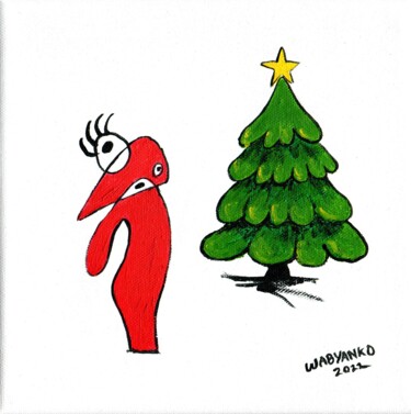 제목이 "Tiny Joyeux Noël"인 미술작품 Wabyanko로, 원작, 아크릴 나무 들것 프레임에 장착됨