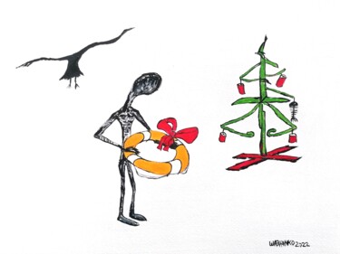Painting titled "Christmas SOS gift" by Wabyanko, Original Artwork, Acrylic