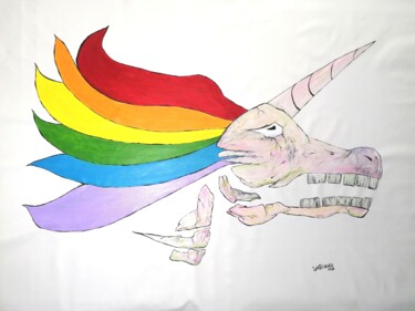 Malarstwo zatytułowany „Unicorn rainbow sku…” autorstwa Wabyanko, Oryginalna praca, Akryl