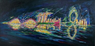 Peinture intitulée "Singapore Marina sk…" par Wabyanko, Œuvre d'art originale, Acrylique Monté sur Châssis en bois