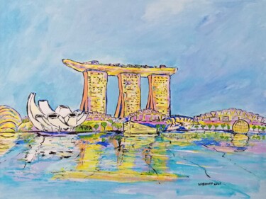 Картина под названием "Singapore Marina fr…" - Wabyanko, Подлинное произведение искусства, Акрил