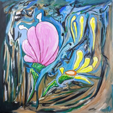 Картина под названием "Flower of life" - Wabyanko, Подлинное произведение искусства, Акрил Установлен на Деревянная рама для…