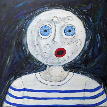 Painting titled "Monsieur Lune Marin…" by Wabyanko, Original Artwork, Acrylic Mounted on Wood Stretcher frame