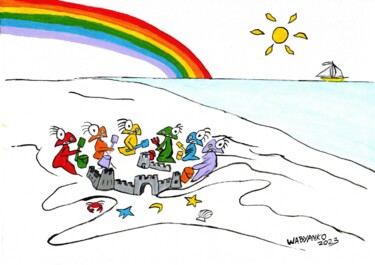 Картина под названием "Sand castle Rainbow" - Wabyanko, Подлинное произведение искусства, Акрил