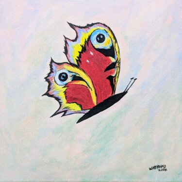 Painting titled "Papillon Paon de jo…" by Wabyanko, Original Artwork, Acrylic Mounted on Wood Stretcher frame