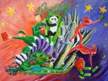 「China red and green」というタイトルの絵画 Wabyankoによって, オリジナルのアートワーク, アクリル