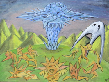 Pintura titulada "Origami Paper War" por Wabyanko, Obra de arte original, Acrílico