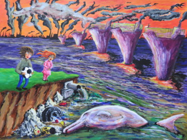 Malerei mit dem Titel "Ciao baiji dolphin" von Wabyanko, Original-Kunstwerk, Acryl