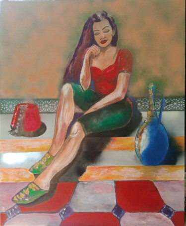 Картина под названием "La fille au chapeau…" - Wadie Maazouzi, Подлинное произведение искусства, Акрил Установлен на Деревян…