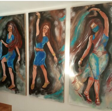 Schilderij getiteld "La danseuse de minu…" door Wadie Maazouzi, Origineel Kunstwerk, Acryl Gemonteerd op Frame voor houten b…