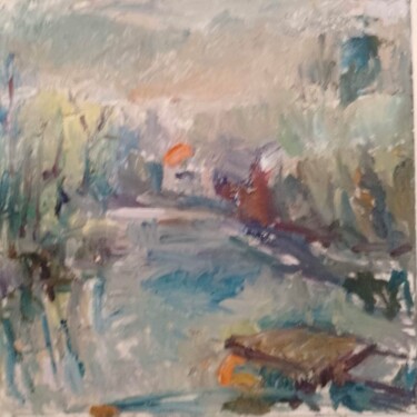Картина под названием "Дождь на озері плзня" - Wadim Popovich, Подлинное произведение искусства, Масло