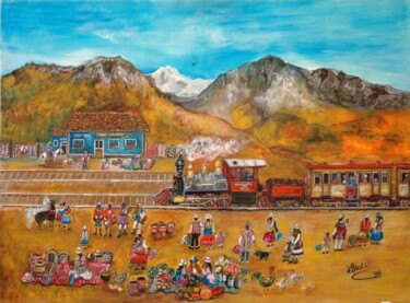 Peinture intitulée "le train de Machu P…" par Wadislava Dedoncker (Wadis), Œuvre d'art originale