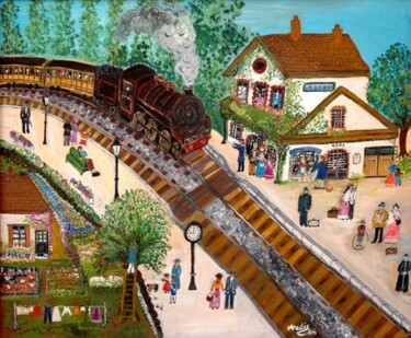 Peinture intitulée "le train en région…" par Wadislava Dedoncker (Wadis), Œuvre d'art originale