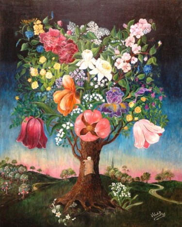 Peinture intitulée "l'arbre à fleurs" par Wadislava Dedoncker (Wadis), Œuvre d'art originale