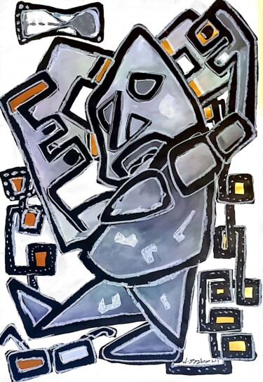 Malerei mit dem Titel "Man on Phones" von Wael Daaboul, Original-Kunstwerk, Acryl