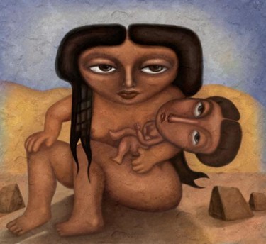 Digital Arts titled "A woman with her ch…" by Wael Hamid, Original Artwork