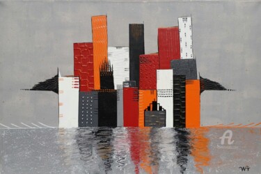Peinture intitulée "Happy city" par Wafae Tbatou, Œuvre d'art originale, Acrylique Monté sur Châssis en bois
