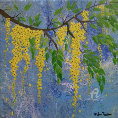 Painting titled "Floral 5" by Wafae Tbatou, Original Artwork, Acrylic Mounted on Wood Stretcher frame