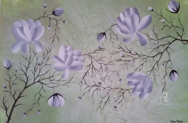 Peinture intitulée "Floral 6" par Wafae Tbatou, Œuvre d'art originale, Acrylique Monté sur Châssis en bois