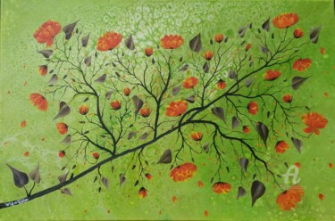 Painting titled "Floral 7" by Wafae Tbatou, Original Artwork, Acrylic Mounted on Wood Stretcher frame