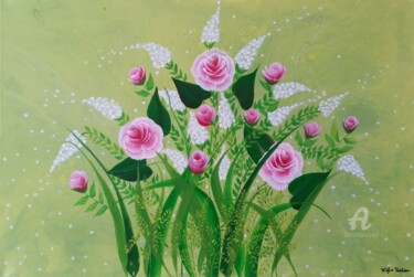 Painting titled "Floral 8" by Wafae Tbatou, Original Artwork, Acrylic Mounted on Wood Stretcher frame