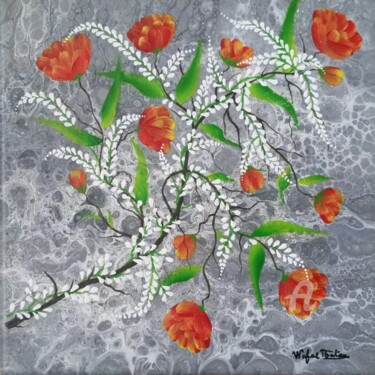 Peinture intitulée "Floral 4" par Wafae Tbatou, Œuvre d'art originale, Acrylique Monté sur Châssis en bois