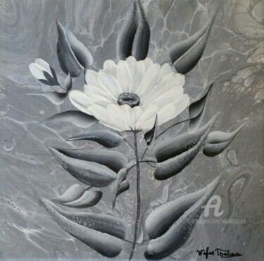 Painting titled "Floral 13" by Wafae Tbatou, Original Artwork, Acrylic Mounted on Wood Stretcher frame