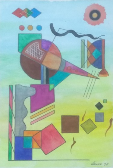 Painting titled "Pássaro mecânico" by Wagner Cavalcante, Original Artwork, Watercolor