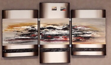 Painting titled "Triptyque Vibration" by Pascaline Wagner, Original Artwork, Oil Mounted on Wood Stretcher frame