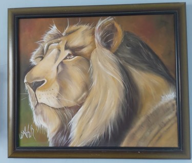 Peinture intitulée "lion of sahara" par Wahib Marghli, Œuvre d'art originale, Huile