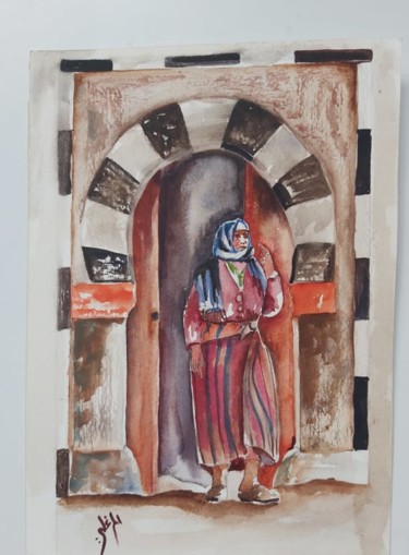 Painting titled "traditional cloth o…" by Wahib Marghli, Original Artwork, Watercolor