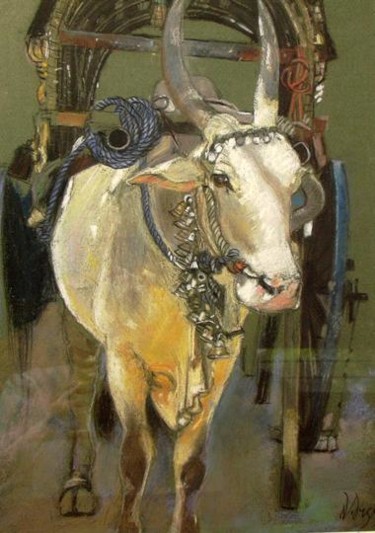 Картина под названием "white bull" - Nimali Dissanayaka, Подлинное произведение искусства, Пастель