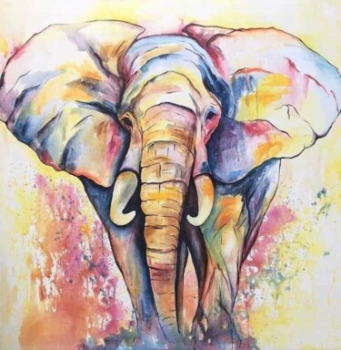 Ζωγραφική με τίτλο "African elephant" από Waiswa Arts, Αυθεντικά έργα τέχνης, Ακρυλικό