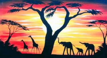 Картина под названием "Sunset in Savannah" - Waiswa Arts, Подлинное произведение искусства, Акрил