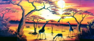 Malarstwo zatytułowany „Giraffes in the Sav…” autorstwa Waiswa Arts, Oryginalna praca, Akryl