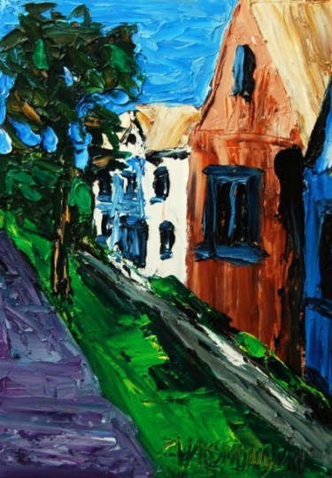 Painting titled "QUIET STREET II" by Zbigniew Waksmundzki, Original Artwork, Oil