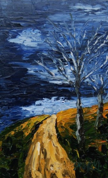 Painting titled "ROAD INTO THE AUTUMN" by Zbigniew Waksmundzki, Original Artwork, Oil