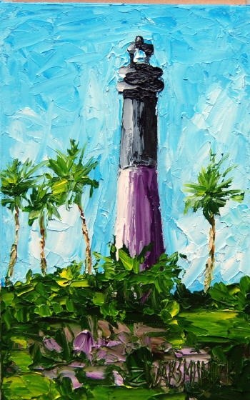 Painting titled "LIGHTHOUSE AT LOGGE…" by Zbigniew Waksmundzki, Original Artwork, Oil