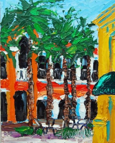 Painting titled "CITY PLACE NR3" by Zbigniew Waksmundzki, Original Artwork, Oil