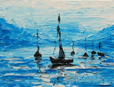 Painting titled "MORNING ON THE LAKE" by Zbigniew Waksmundzki, Original Artwork, Oil